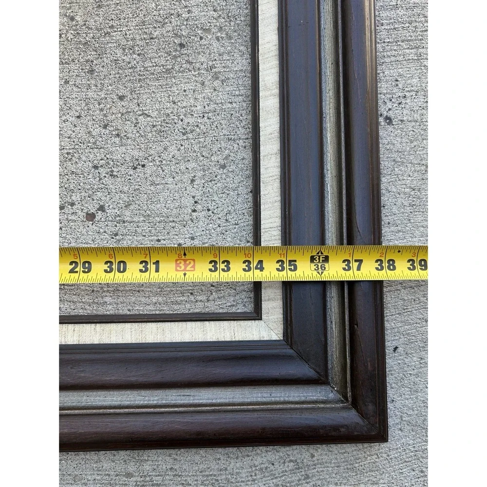 Vintage Dark Wood Linen Inlay Picture Frame 20x30 Opening Mexico